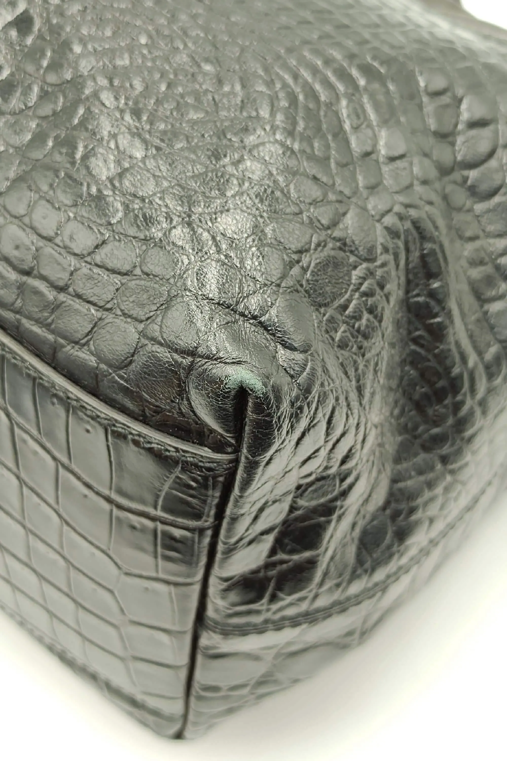 Medium Nightingale Crocodile Embossed Black