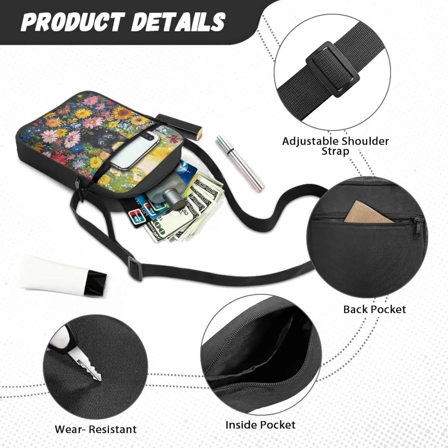 Messenger Bags Womens Mens Shoulder Bag Mini Sling Purse Handbag with Zipper for School Business, Wallet Purse