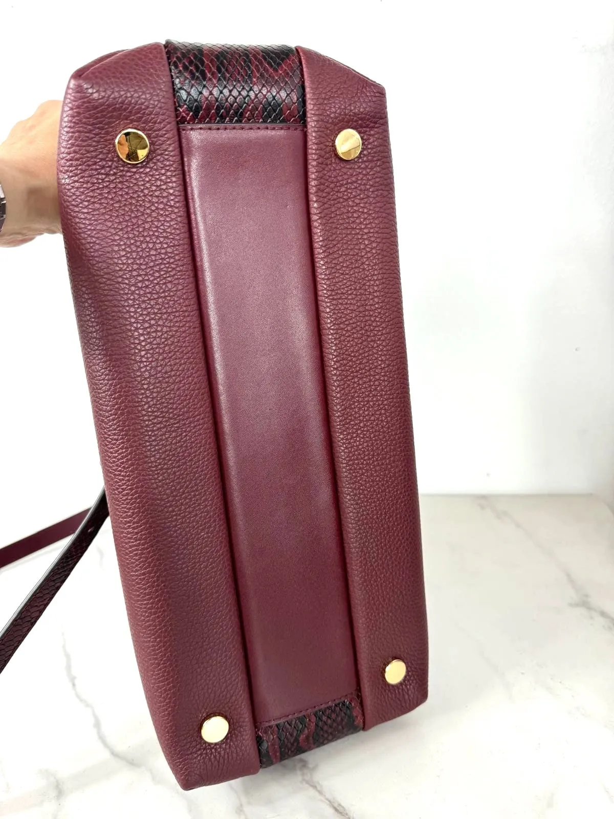 MICHAEL KORS ROLLINS SNAKE EMBOSSED LEATHER SATCHEL BAG