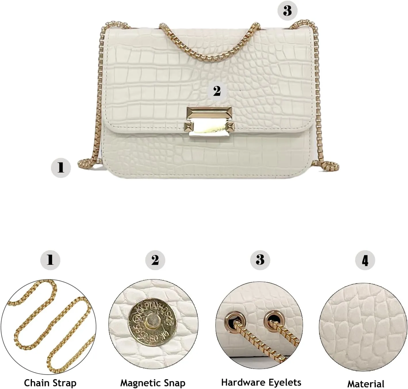 Mini Crocodile Pattern Shoulder Bags for Women with Chain Strap,Small Purses for Women with Flap Closure