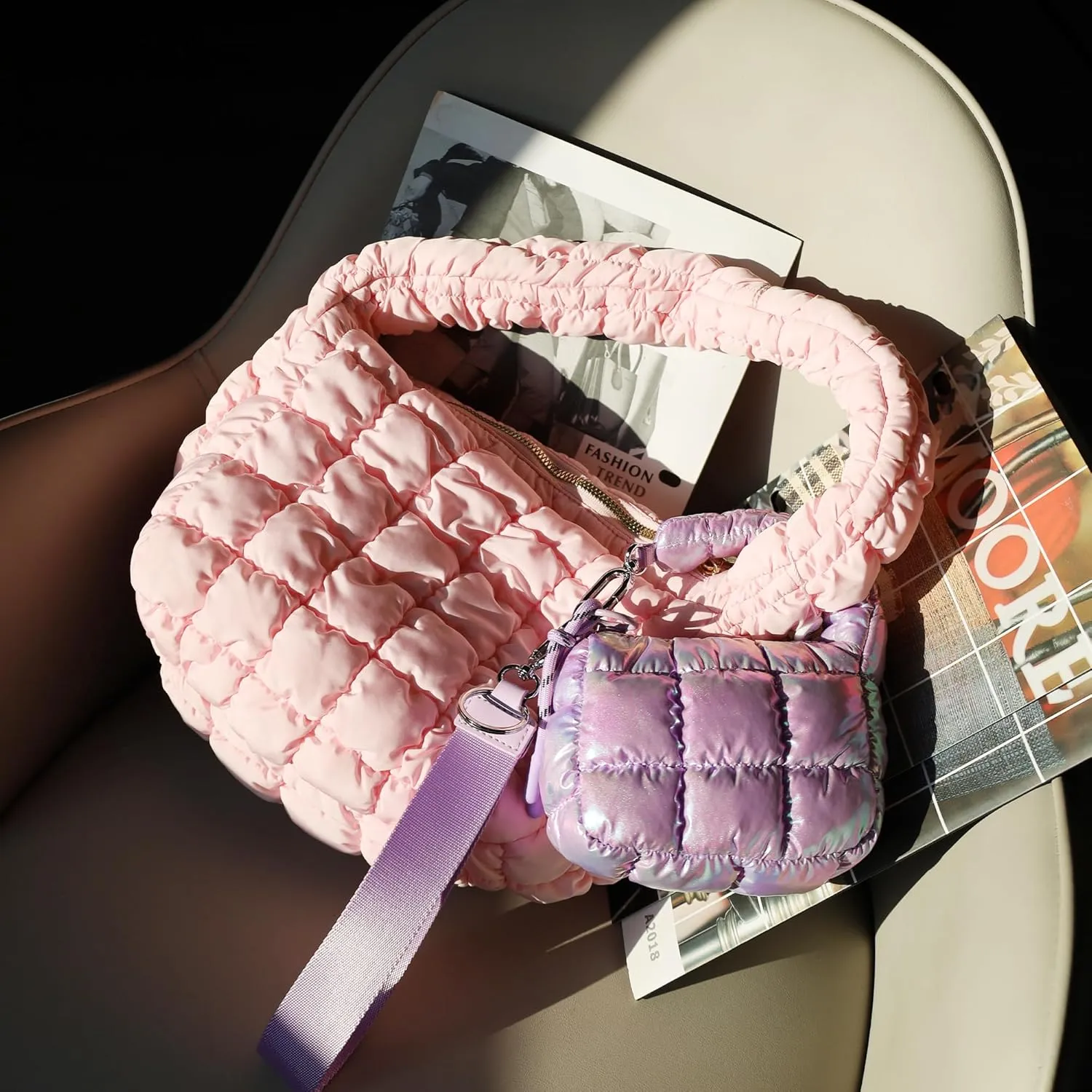 Mini Quilted Wristlet Bag for Women, Puffer Handbags,Evening Bags,Charm Lipstick Bag,Cute bag Charm for Gift
