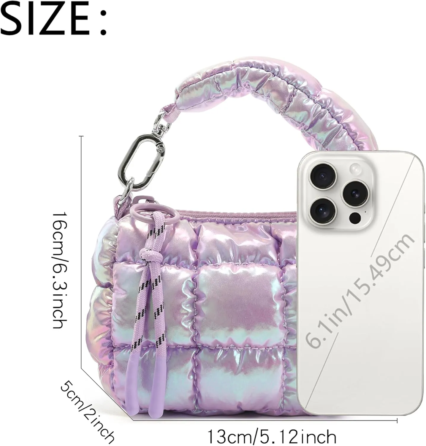 Mini Quilted Wristlet Bag for Women, Puffer Handbags,Evening Bags,Charm Lipstick Bag,Cute bag Charm for Gift