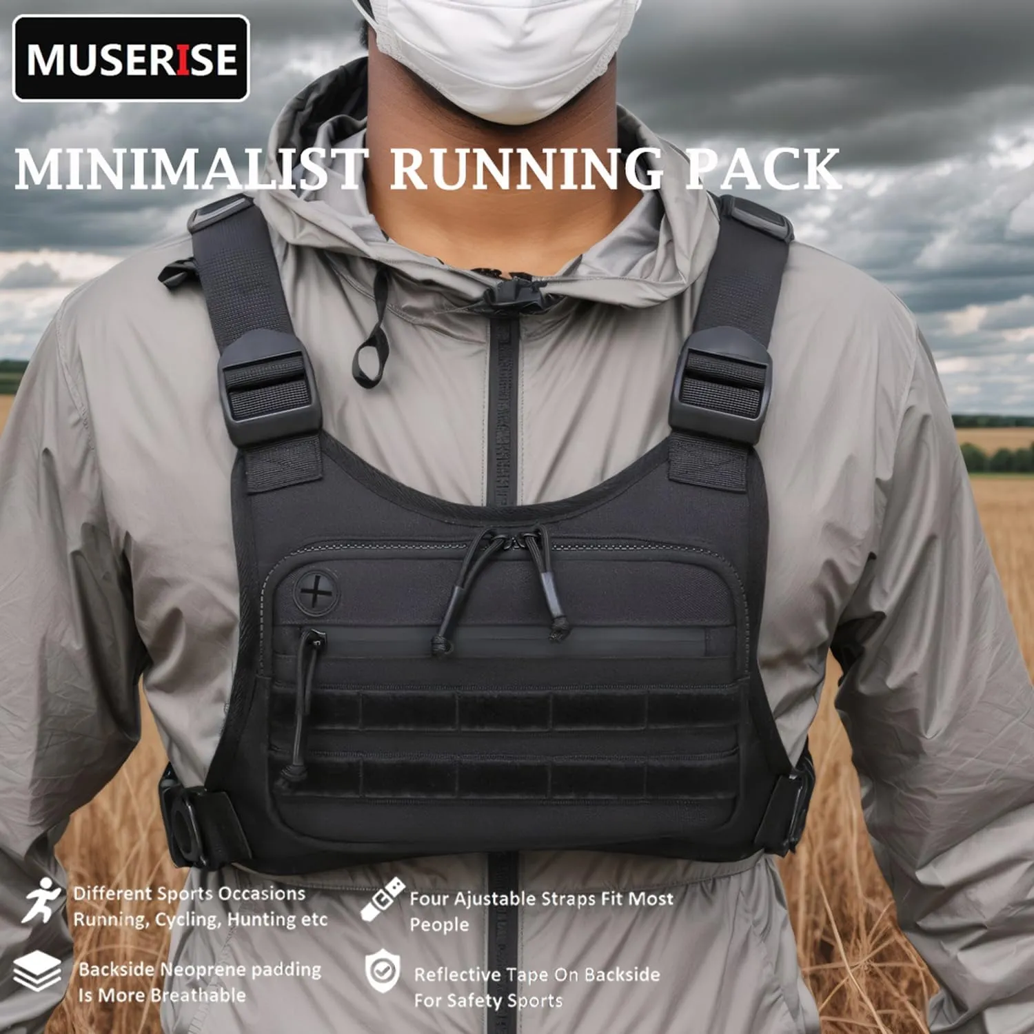 Minimalist Chest Bag For Men and Women, Chest Bag Vest For Running, Cycling. EDC Chest Pack Rig For Sports and Workouts