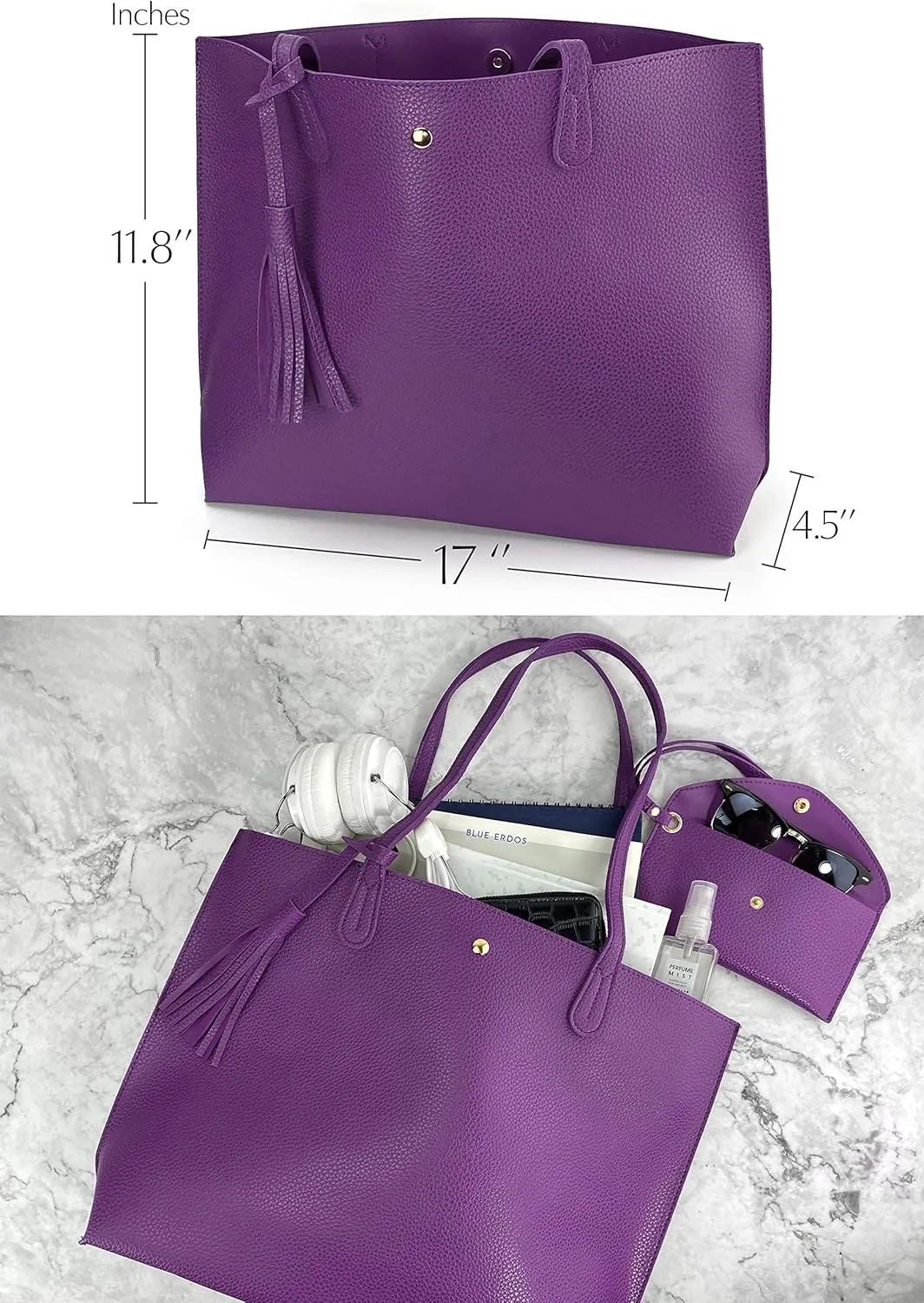 Minimalist Clean Cut Pebbled Faux Leather Tote Womens Shoulder Handbag