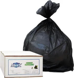 Mint-X Rodent Repellent Trash Bag, 0.866 Mil, Hi-Density, Star Seal, 60" Height x 38" Length, 60 Gallon, Black (Pack of 150) (MX3860HD B22)