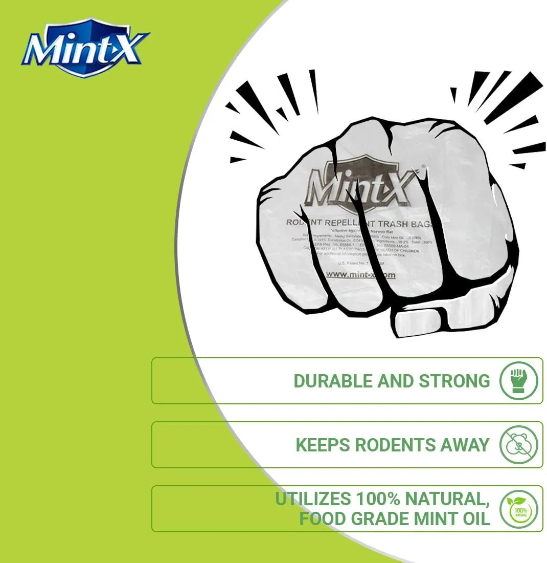 Mint-X Rodent Repellent Trash Bags, 1.3 Mil, Flat Seal, 46" Height x 33" Length, Clear (Pack of 100) (MX3346XHC)