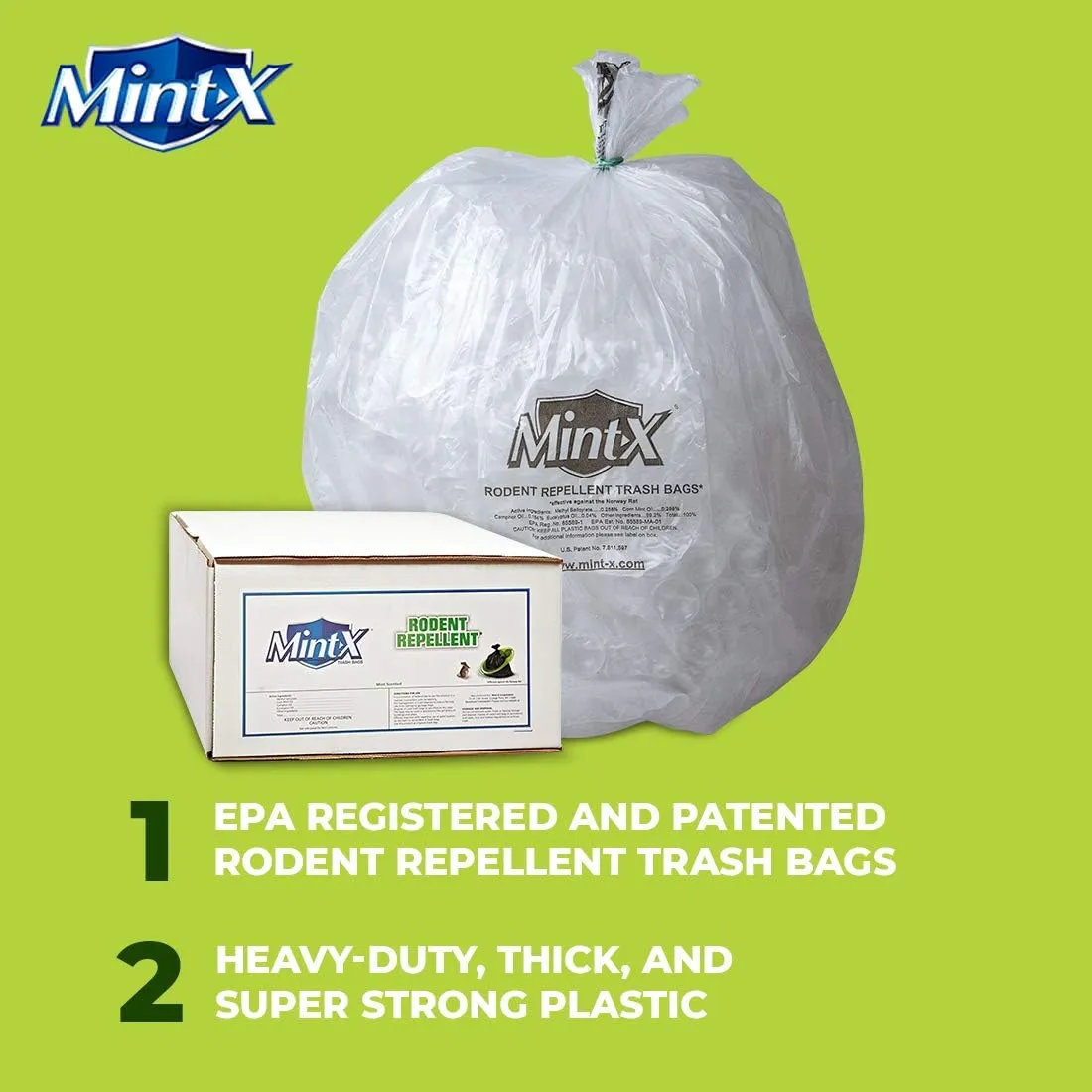 Mint-X Rodent Repellent Trash Bags, 1.3 Mil, Flat Seal, 46" Height x 33" Length, Clear (Pack of 100) (MX3346XHC)