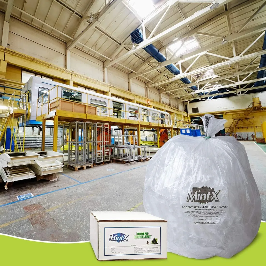 Mint-X Rodent Repellent Trash Bags, 1.3 Mil, Flat Seal, 46" Height x 33" Length, Clear (Pack of 100) (MX3346XHC)