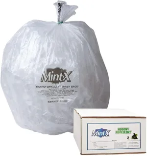 Mint-X Rodent Repellent Trash Bags, 1.3 Mil, Flat Seal, 46" Height x 33" Length, Clear (Pack of 100) (MX3346XHC)