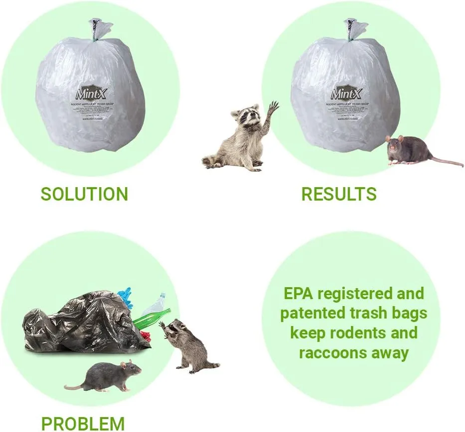 Mint-X Rodent Repellent Trash Bags, 1.3 Mil, Flat Seal, 46" Height x 33" Length, Clear (Pack of 100) (MX3346XHC)