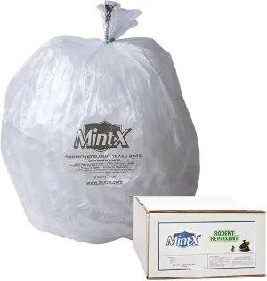 Mint-X Rodent Repellent Trash Bags, 1.3 Mil, Flat Seal, 47" Height x 43" Length, Clear (Pack of 100) (MX4347XHC)