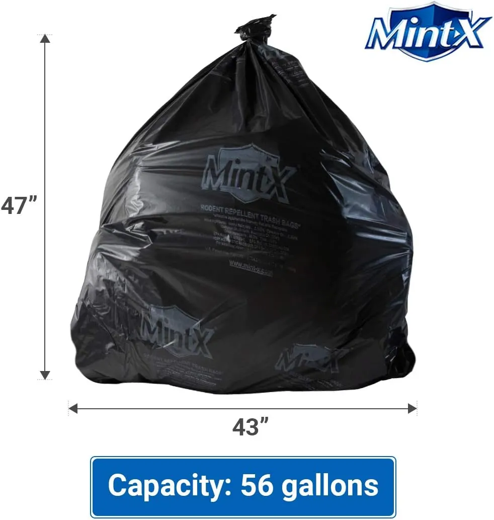 Mint-X Rodent Repellent Trash Bags, 1.7 Mil, Flat Seal, 47" Height x 43" Length, Black (Pack of 100) (MX4347STB)