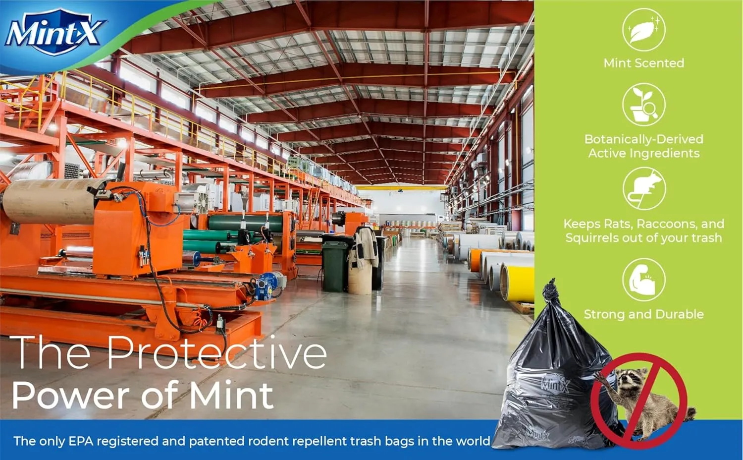 Mint-X Rodent Repellent Trash Bags, 1.7 Mil, Flat Seal, 47" Height x 43" Length, Black (Pack of 100) (MX4347STB)