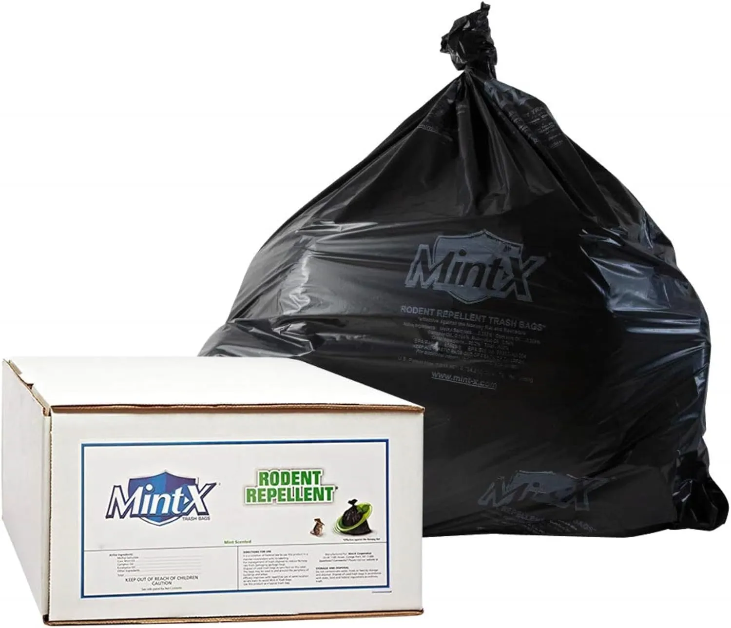 Mint-X Rodent Repellent Trash Bags, 1.7 Mil, Flat Seal, 47" Height x 43" Length, Black (Pack of 100) (MX4347STB)