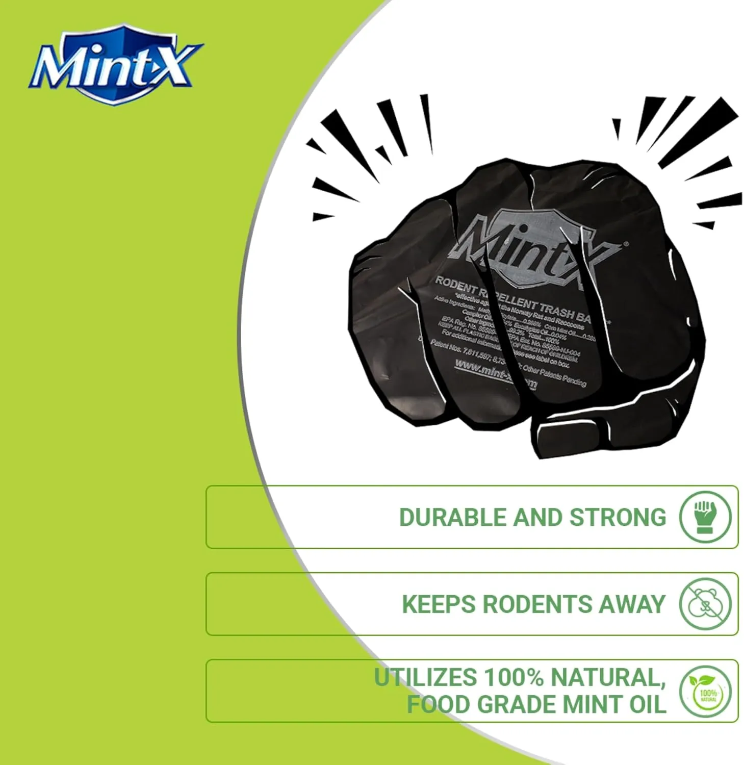 Mint-X Rodent Repellent Trash Bags, 1.7 Mil, Flat Seal, 47" Height x 43" Length, Black (Pack of 100) (MX4347STB)