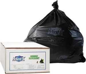 Mint-X Rodent Repellent Trash Bags, 1.7 Mil, Flat Seal, 47" Height x 43" Length, Black (Pack of 100) (MX4347STB)