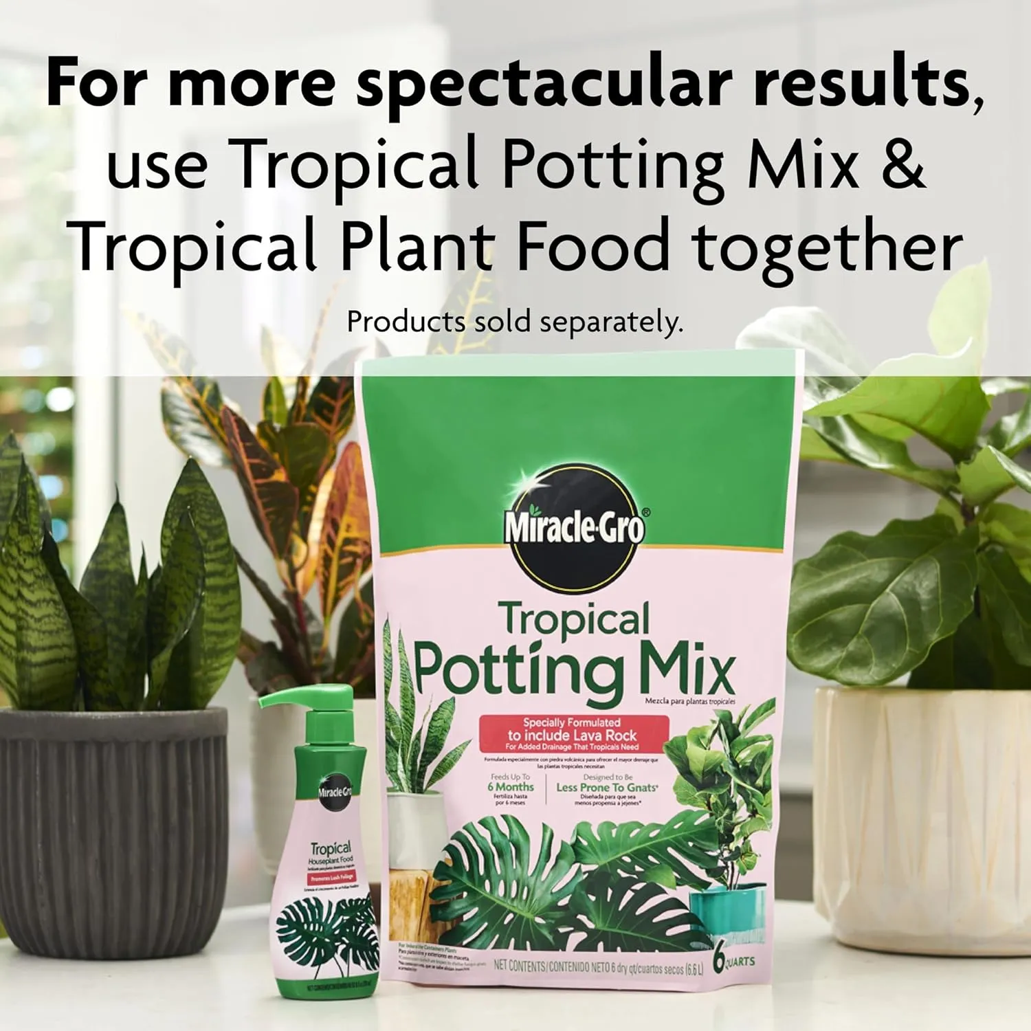 Miracle-Gro Tropical Potting Mix, For Container Plants, Use with Snake Plants, Spider Plants, Pothos, Monstera, 6 qt., 3-Pack