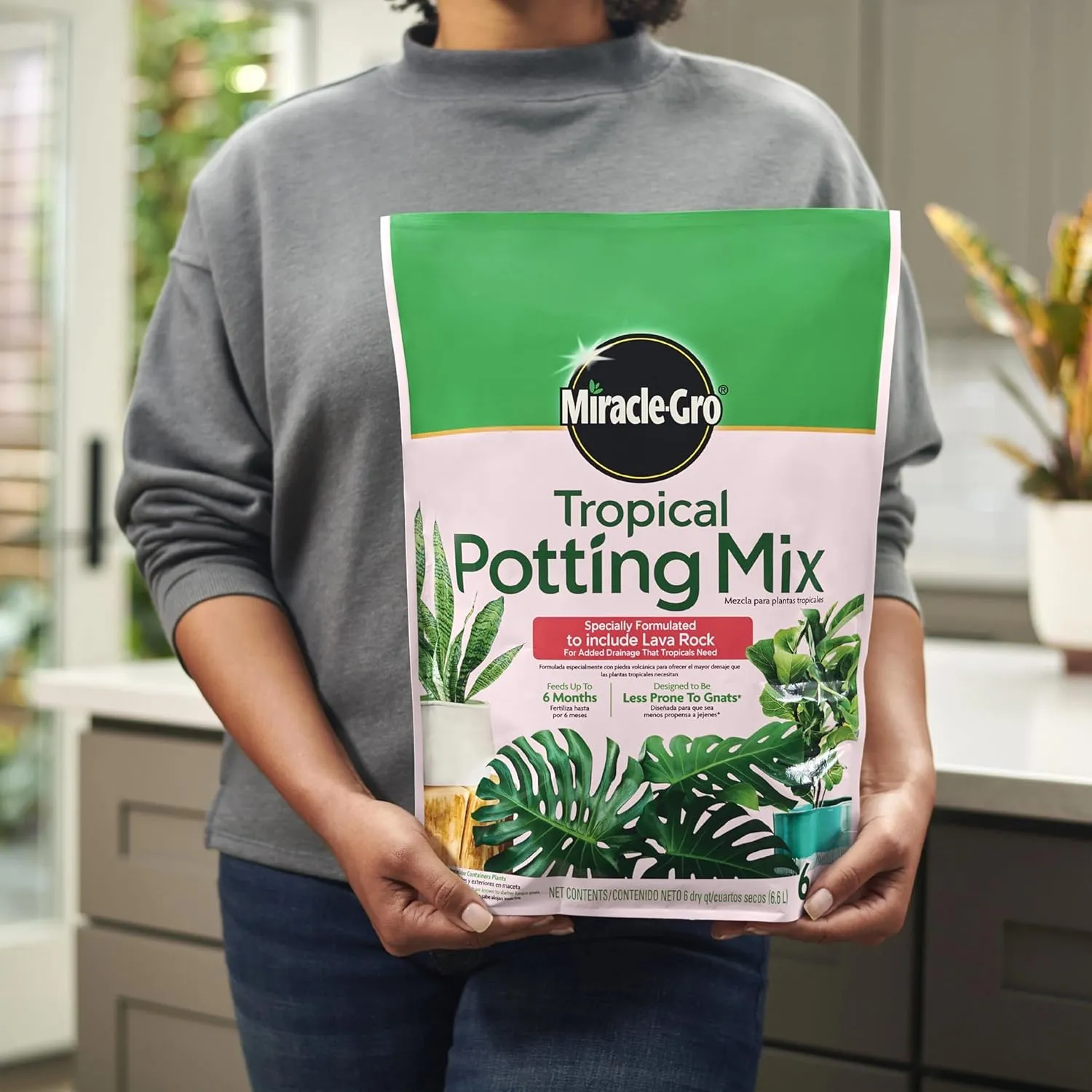 Miracle-Gro Tropical Potting Mix, For Container Plants, Use with Snake Plants, Spider Plants, Pothos, Monstera, 6 qt., 3-Pack