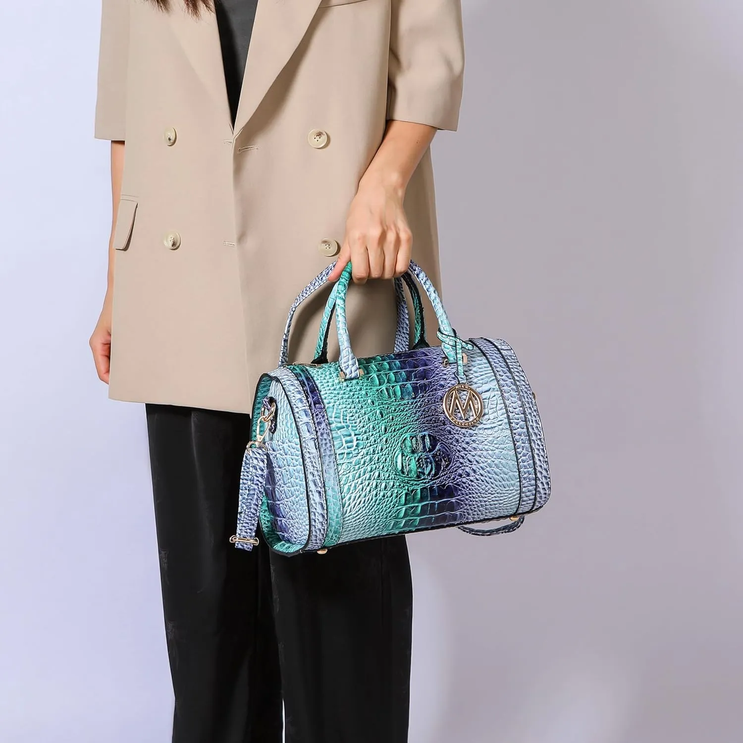 MKF Collection Satchel Bag for Women, Crocodile Embossed Vegan Leather Top-Handles Crossbody Handbag Purse by Mia K