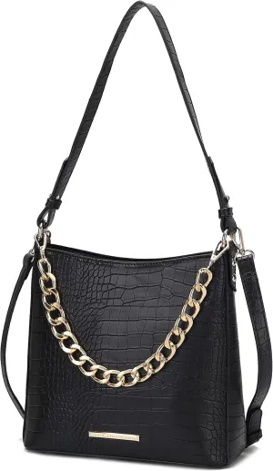 MKF Collection Shoulder Bag for Women, Faux Crocodile-Embossed Vegan Leather, Hobo Handbag Messenger Purse
