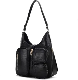 MKF Collection Shoulder Bag for Women, Handbag Purse Top-Handle Hobo Bag Crocodile-embossed Vegan Leather Purse