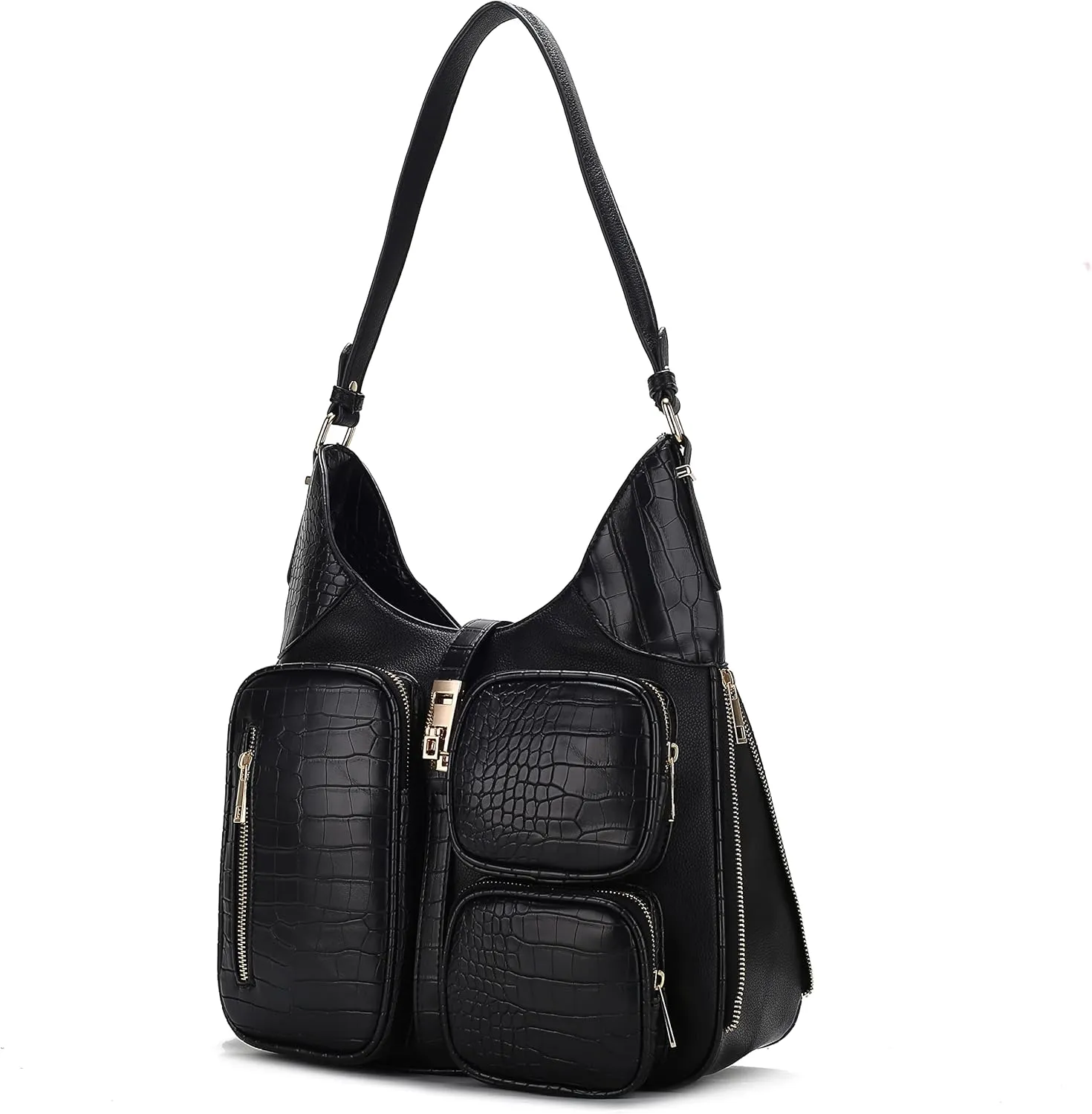 MKF Collection Shoulder Bag for Women, Handbag Purse Top-Handle Hobo Bag Crocodile-embossed Vegan Leather Purse