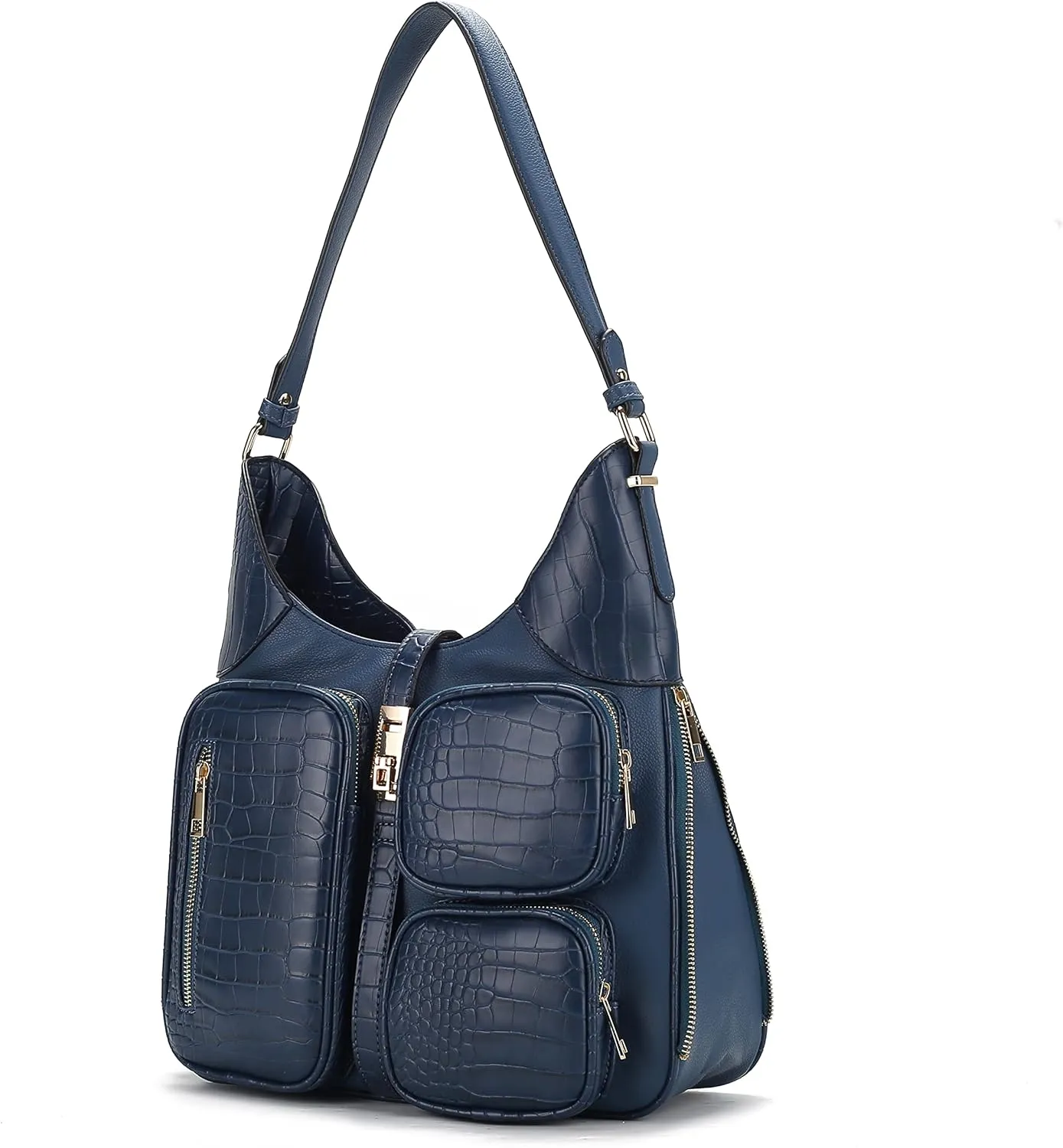 MKF Collection Shoulder Bag for Women, Handbag Purse Top-Handle Hobo Bag Crocodile-embossed Vegan Leather Purse