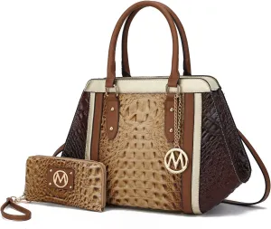 MKF satchel bags for women, Featuring a faux crocodile-embossed finish crossover handbag, shoulder side messenger bag