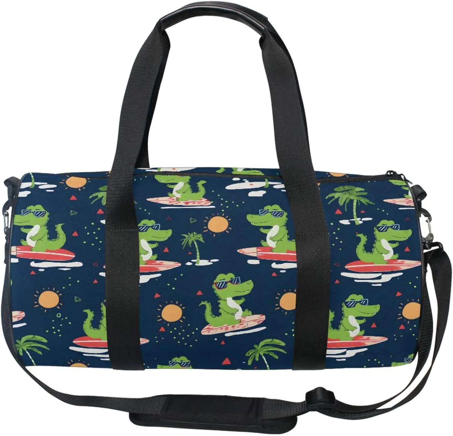MNSRUU Sports Duffel Bags, Green Crocodile Surfing Athletic Gym Bag Overnight Workout Travel Tote Luggage for Men Women Yoga