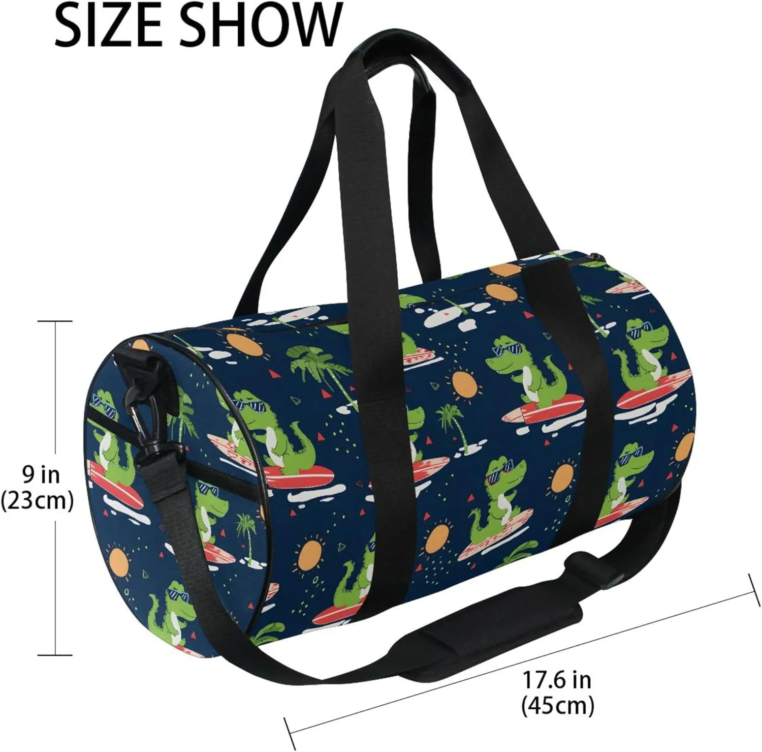 MNSRUU Sports Duffel Bags, Green Crocodile Surfing Athletic Gym Bag Overnight Workout Travel Tote Luggage for Men Women Yoga