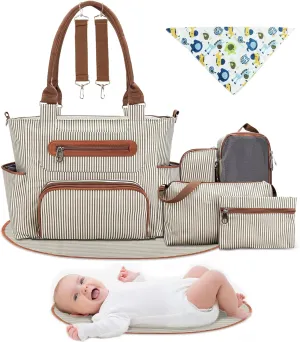 Moclever 8pc Diaper Tote Set, Baby Essentials with Multifunctional Diaper Bags, Bottle & Mesh Bag