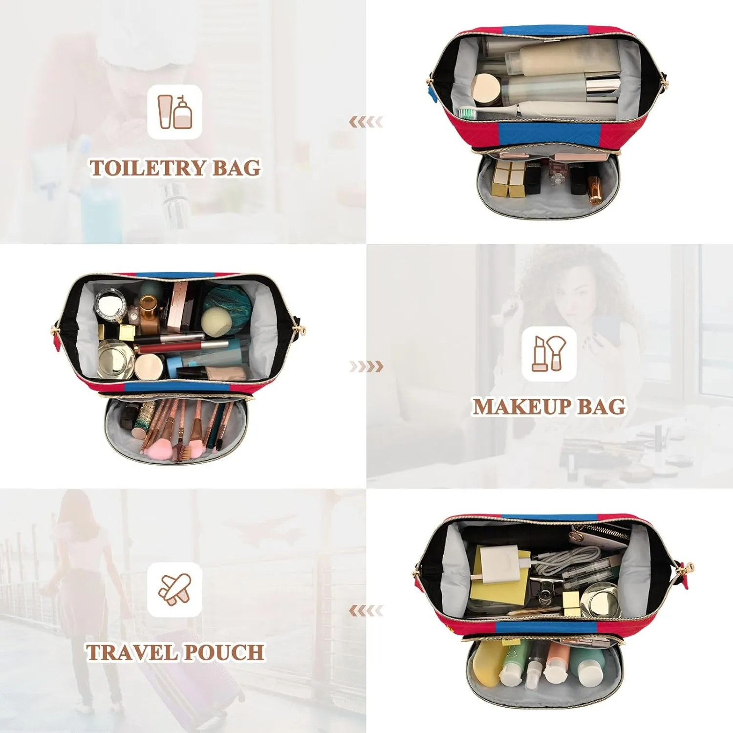 Mongolia Flag Quilted Cosmetic Bag with 9-Piece Accessory Set, Travel Makeup Organizer Case Travel Cosmetic Bag Organizer Bag for Makeup