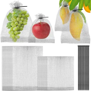 moonoom 20Pcs 8x12 6x8 Inch Stainless Steel Fruit Protection Bag, 2 Sizes Fruit Protection Wire Cover Bag with Zip Tie, Reusable Vegetable Barrier Wire Bags for Protecting Fruits Berries Roots