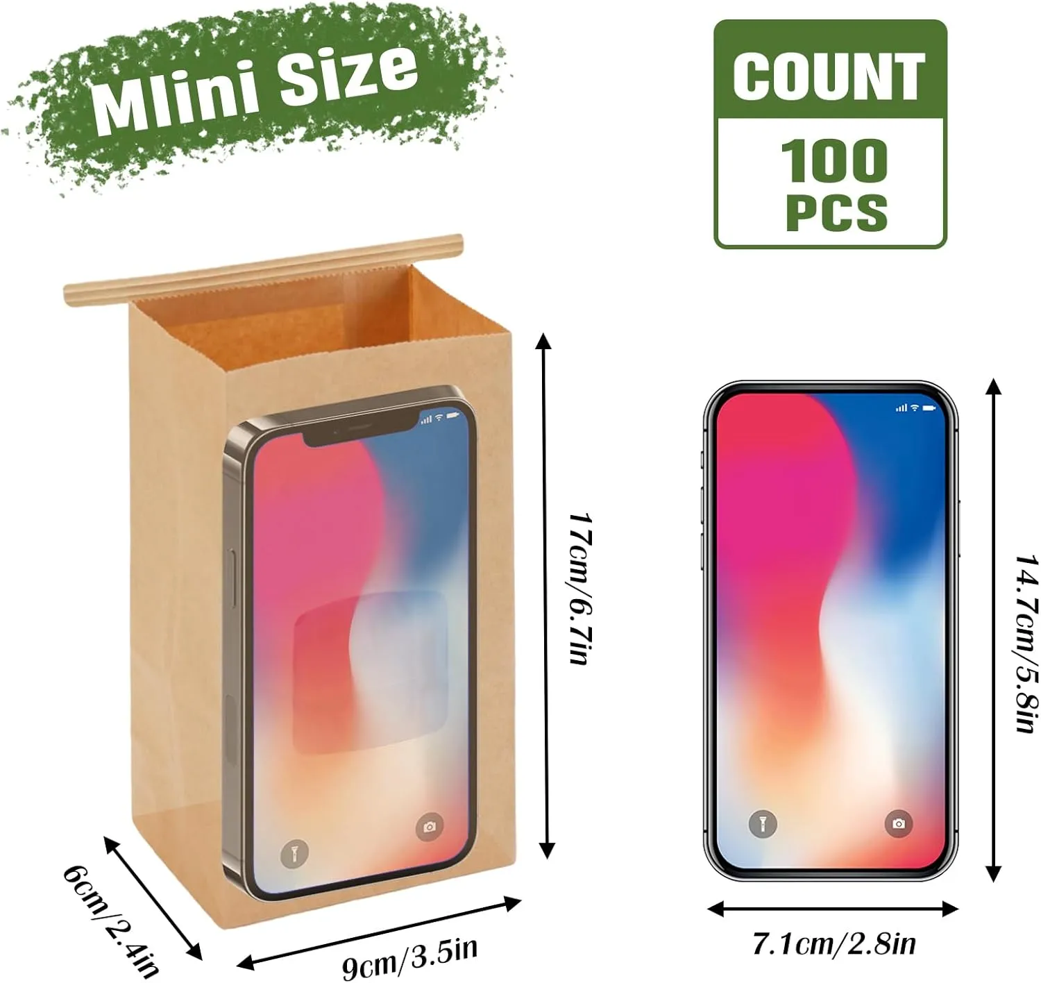 Moretoes 100pcs Small Bakery Cookie Bags with Window, Brown Kraft Paper Bags for Homemade Bread Cookie, 3.54x2.36x6.7in Tin Tie Tab