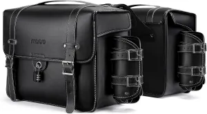 MOSISO Motorcycle Saddlebags, 2 Pack 20L Large Capacity Motorbike Panniers Bags with Lock, PU Leather Outdoor Motorcycle Luggage Bag Waterproof Side Saddle Bags with Removable Bottle Holder, Black