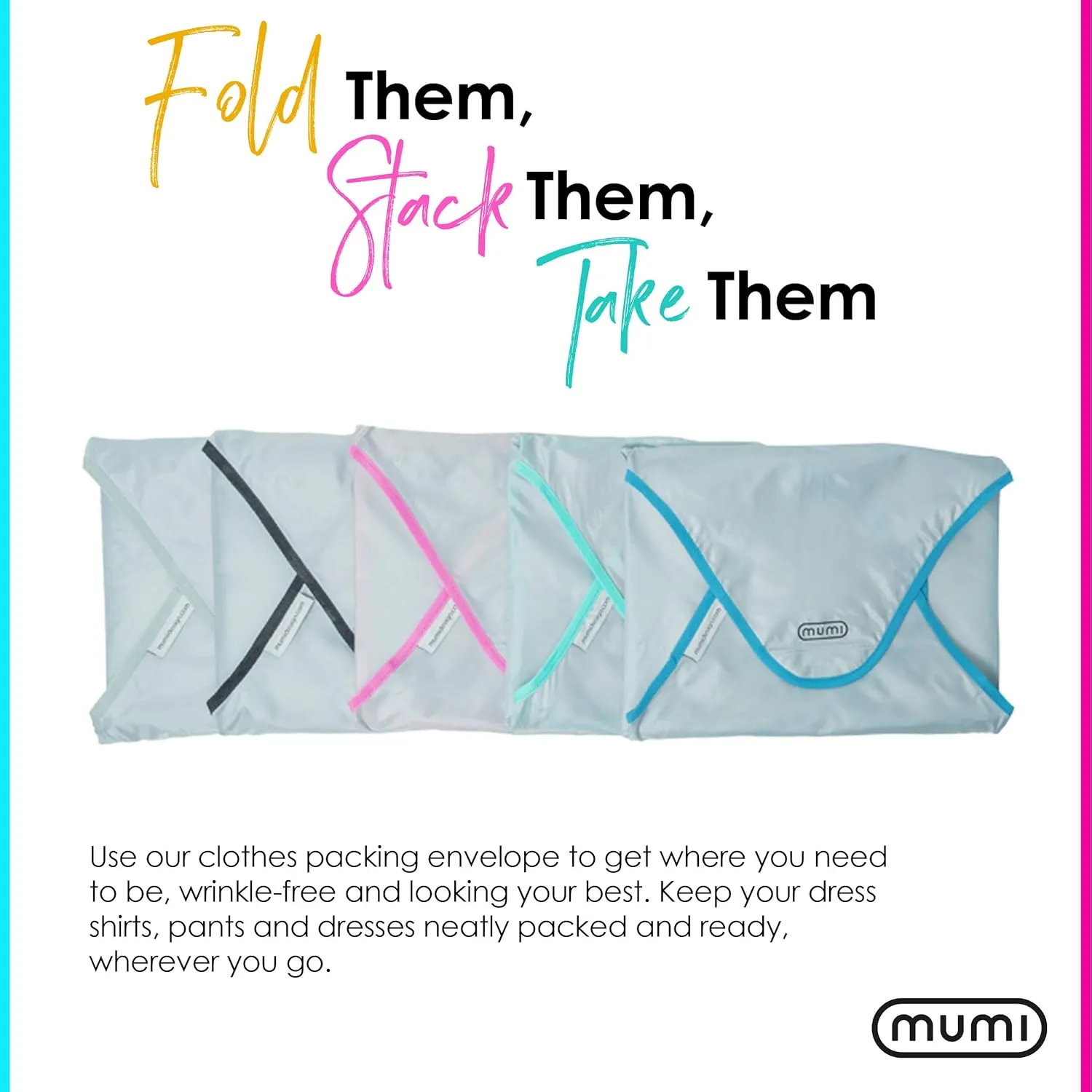 MUMI Design Travel Garment Bag Clothes Folder – 14.5” x 10.5” Packing Bag & Organizer for Luggage | Large-Capacity, Anti-Wrinkle Garment Bags for Travel, Carry-On Suitcases & Clothing Storage (Black)