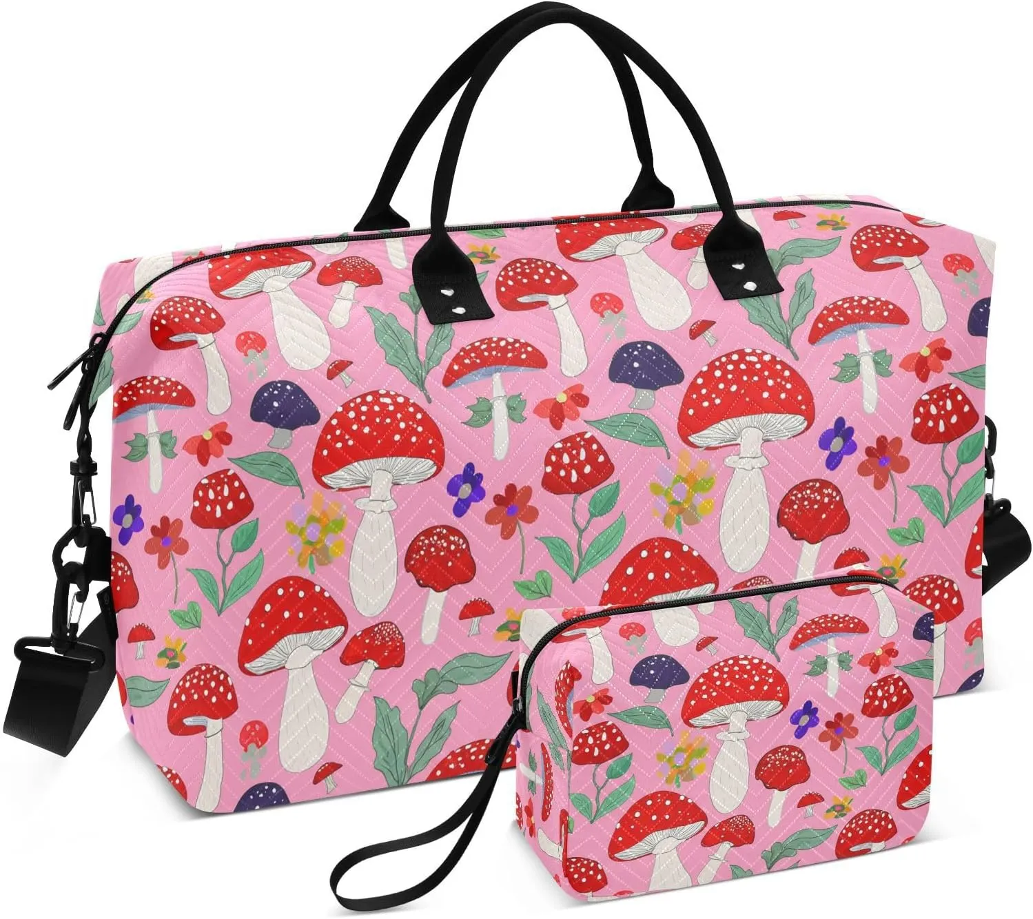 Mushrooms Flower Foliage Sports Gym Bag for Women Men Travel Duffel Bag Weekend Overnight Carry on Bag with Toiletry Bag Training Handbag for Plane Hospital Workout Swimming Yoga