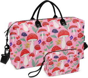 Mushrooms Flower Foliage Sports Gym Bag for Women Men Travel Duffel Bag Weekend Overnight Carry on Bag with Toiletry Bag Training Handbag for Plane Hospital Workout Swimming Yoga