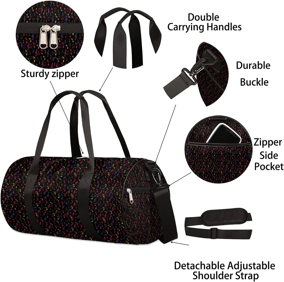 Music Note Colorful Gym Bag Small Gym Duffel Bags for Men Women Overnight Weekender Bag Lightweight Sport Duffle Bag Carry On Gymbag