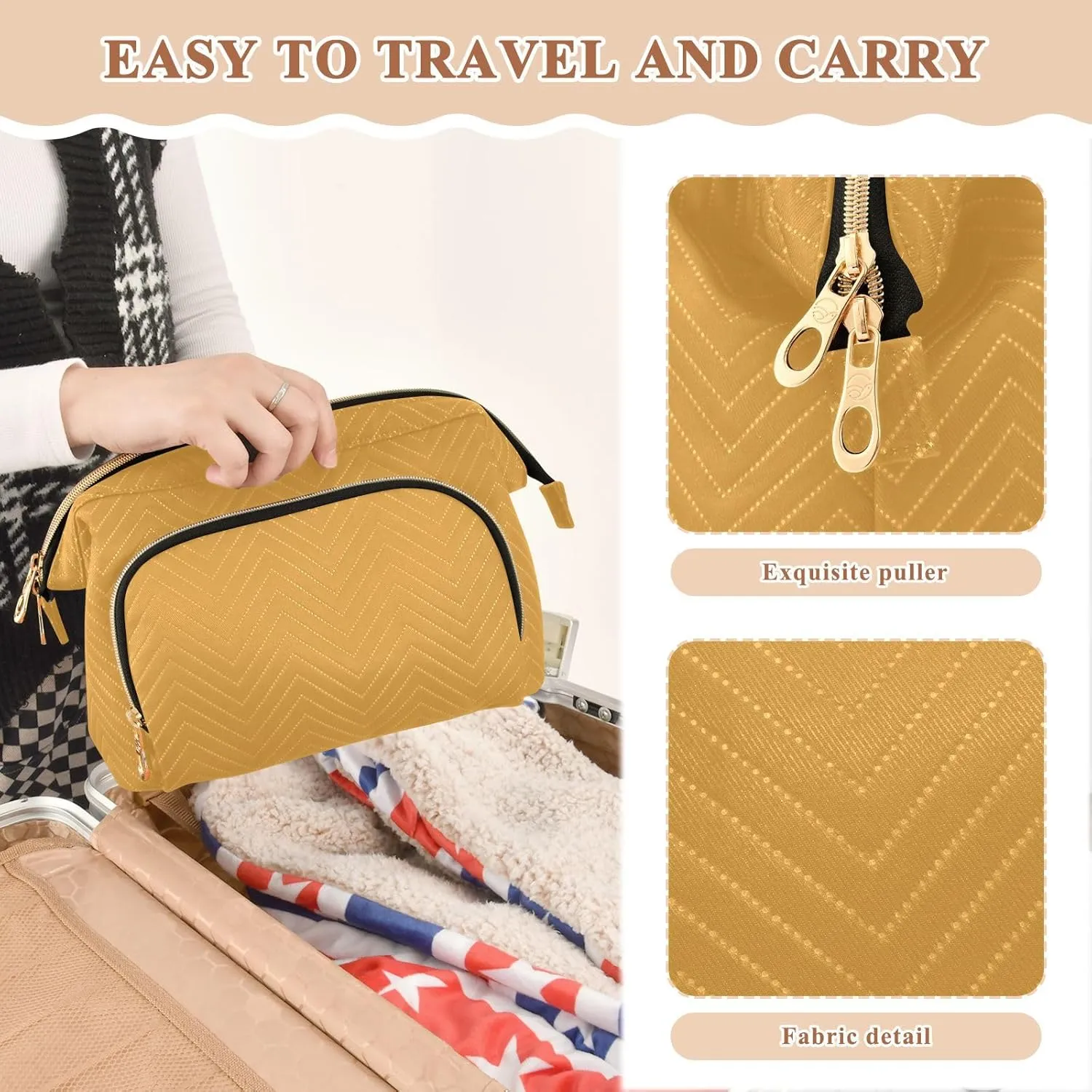 Mustard Yellow Makeup Bag Travel Toiletry Bag Make Up Bags Cosmetic Bag Pouch Large Makeup Case Box Bag Organizer Skincare Bag for Women Men Purse Adults Trip Sports Toiletries