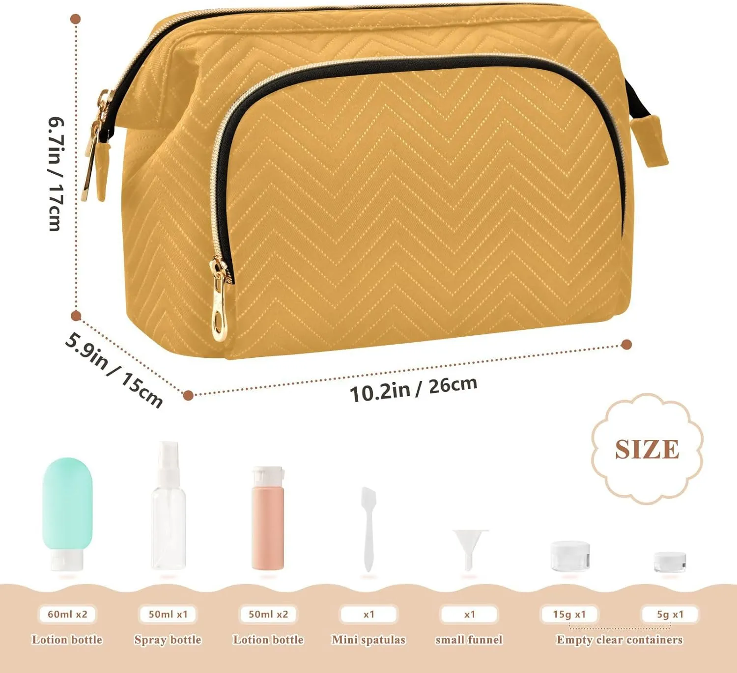 Mustard Yellow Makeup Bag Travel Toiletry Bag Make Up Bags Cosmetic Bag Pouch Large Makeup Case Box Bag Organizer Skincare Bag for Women Men Purse Adults Trip Sports Toiletries