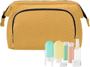 Mustard Yellow Makeup Bag Travel Toiletry Bag Make Up Bags Cosmetic Bag Pouch Large Makeup Case Box Bag Organizer Skincare Bag for Women Men Purse Adults Trip Sports Toiletries