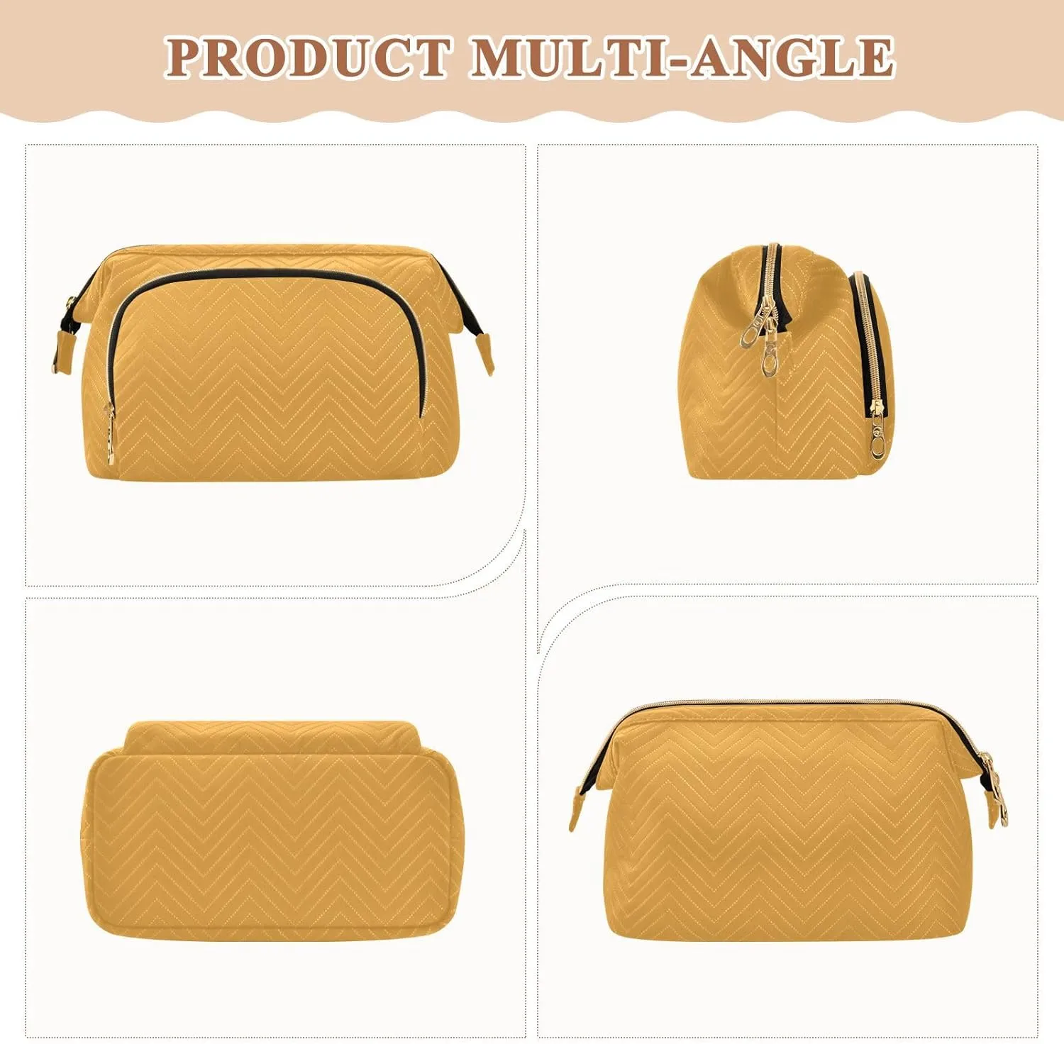 Mustard Yellow Makeup Bag Travel Toiletry Bag Make Up Bags Cosmetic Bag Pouch Large Makeup Case Box Bag Organizer Skincare Bag for Women Men Purse Adults Trip Sports Toiletries
