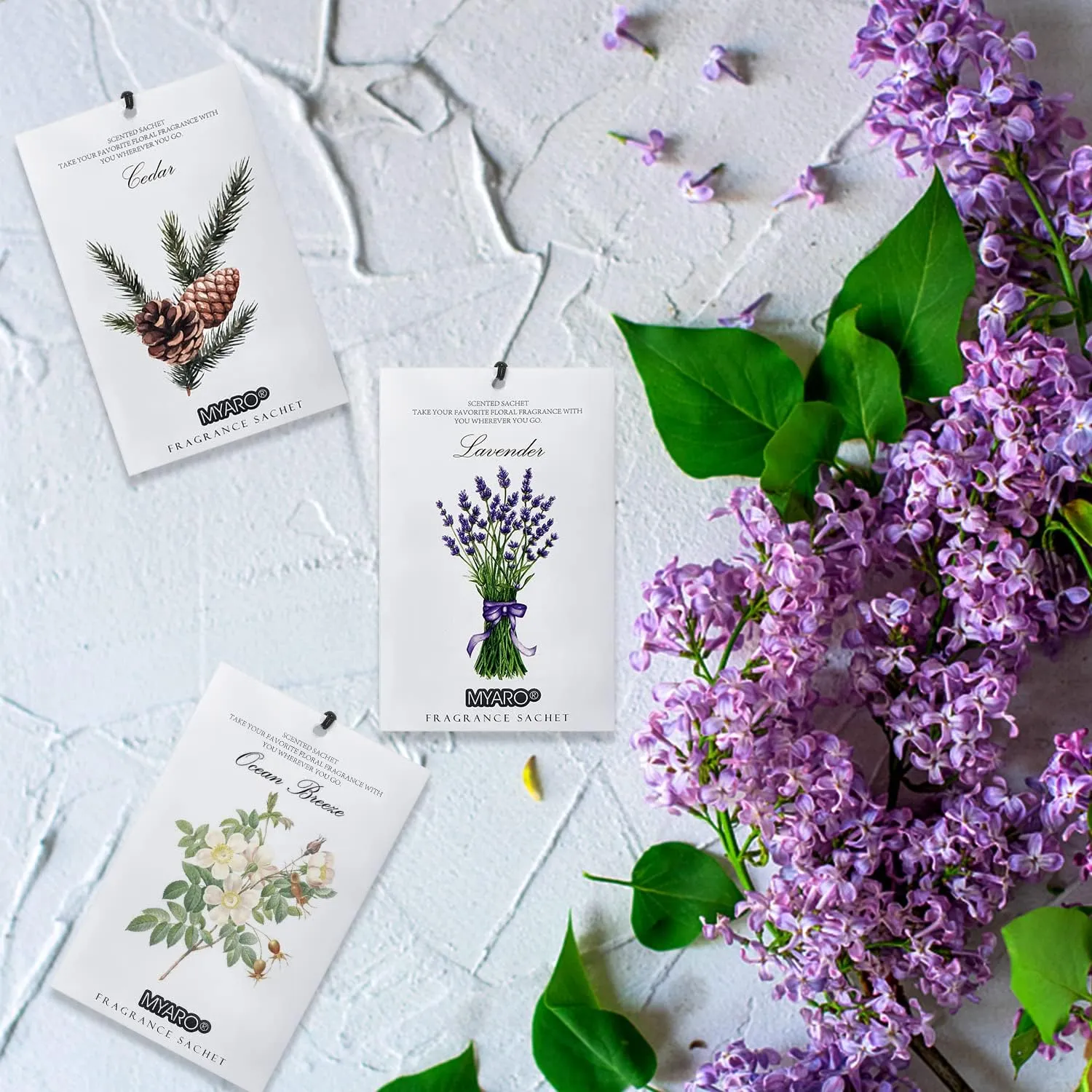 MYARO Scented Sachets 12 Pack Home Fragrance Sachet for Drawers & Closets, Long-Lasting Sachets Bags Cedar Wood, Ocean, Lavender Scented Sachet 3 Scent Air Freshener Scent for Lover