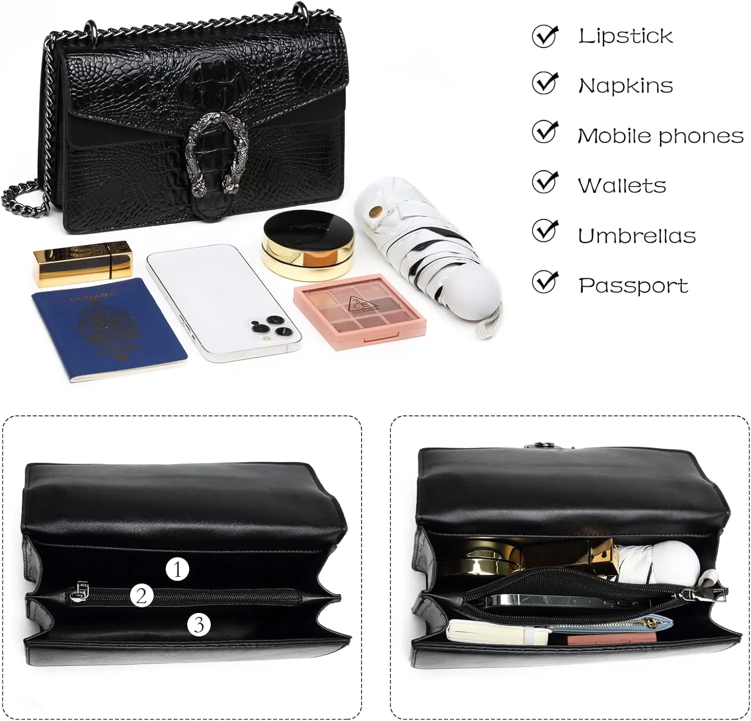 MYHOZEE Crossbody Bags for Women - Snake Printed Clutch Purses Leather Chain Shoulder Bags Evening Handbags