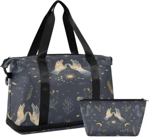 Mystical Astrology Pattern Gym Bag - Weekender Overnight Bags for Women Men, Sport Travel Duffel Bag with Wet Pocket & Shoe Compartment