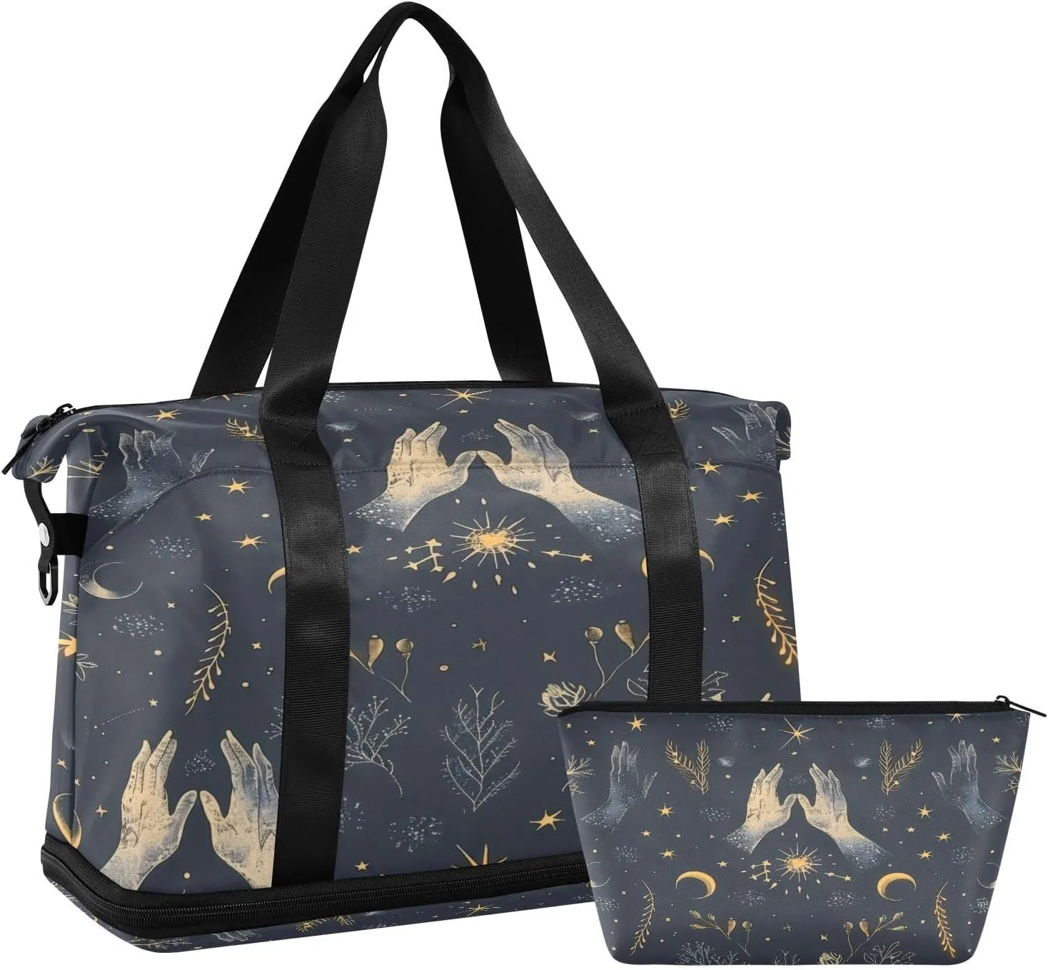 Mystical Astrology Pattern Gym Bag - Weekender Overnight Bags for Women Men, Sport Travel Duffel Bag with Wet Pocket & Shoe Compartment