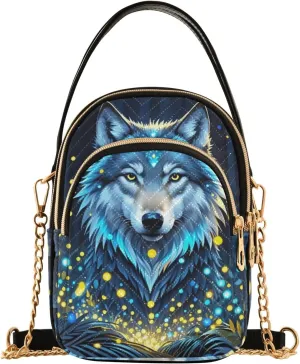 Mystical Blue Wolf Glade Small Crossbody Bags for Women Quilted Handbags Shoulder Purse Phone Wallet Chain Bag