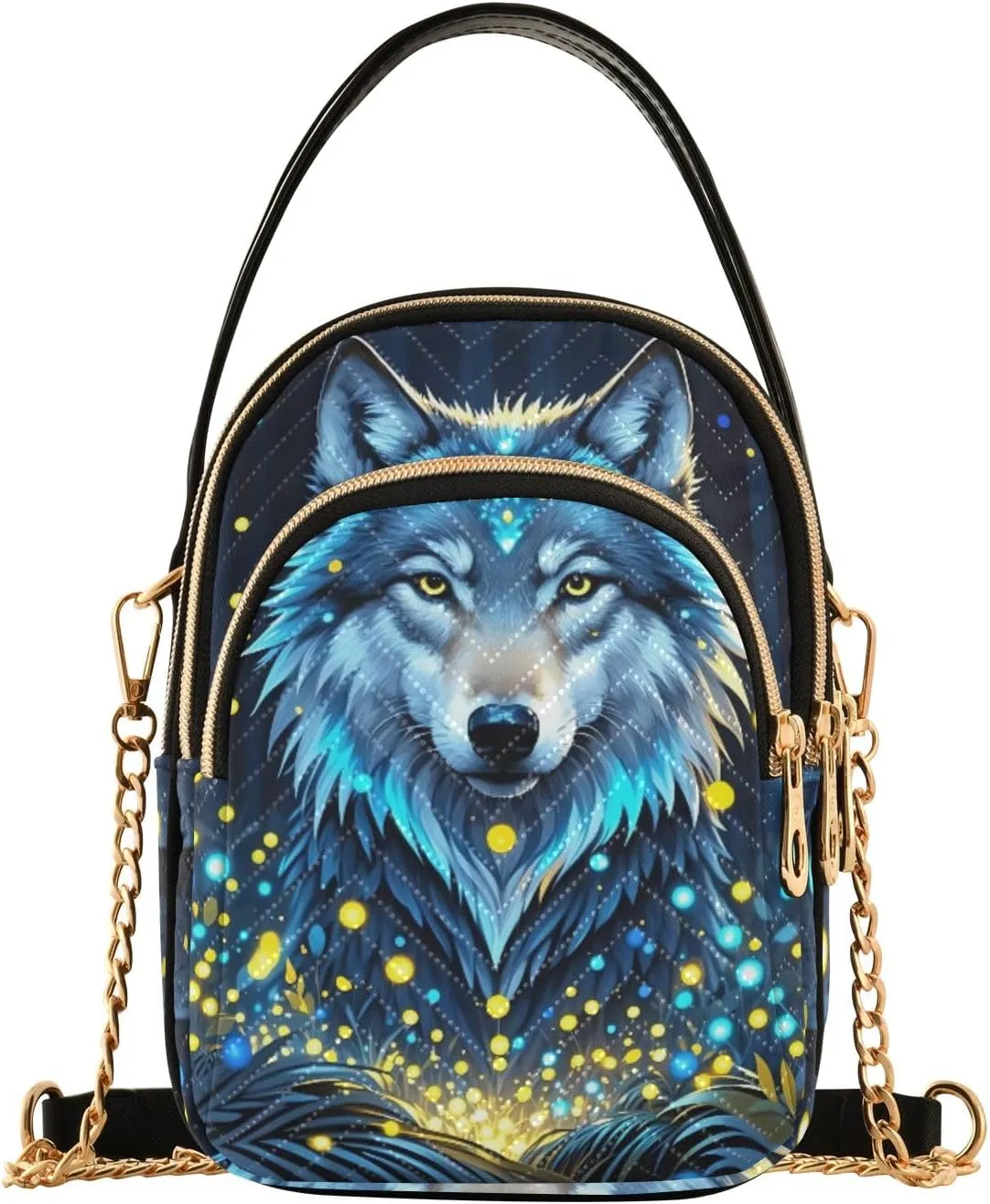Mystical Blue Wolf Glade Small Crossbody Bags for Women Quilted Handbags Shoulder Purse Phone Wallet Chain Bag