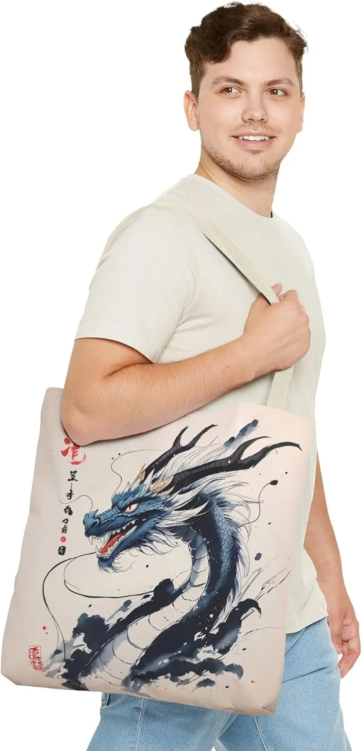 Mystical Dragon Eco-Friendly Tote Shopping Bag, Art Lover Gift, Asian Culture Decor, Cosplay Accessory